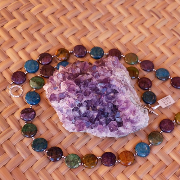 LUCORAL multicolor genuine stone necklace sterling - Picture 3 of 4